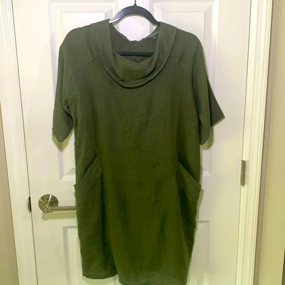 Piazza Del Tempo olive green linen dress size medium - Picture 1 of 7